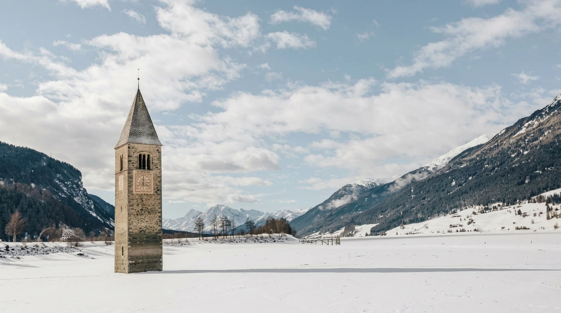 Skiabfahrt am Reschensee